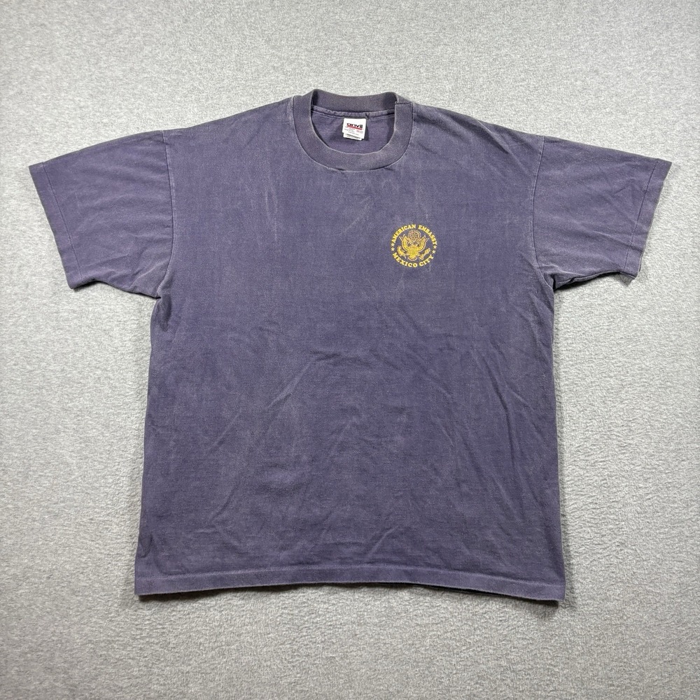 Vintage 90s American Embassy Mexico City Tee XL Single Stitch Anvil USA Purple